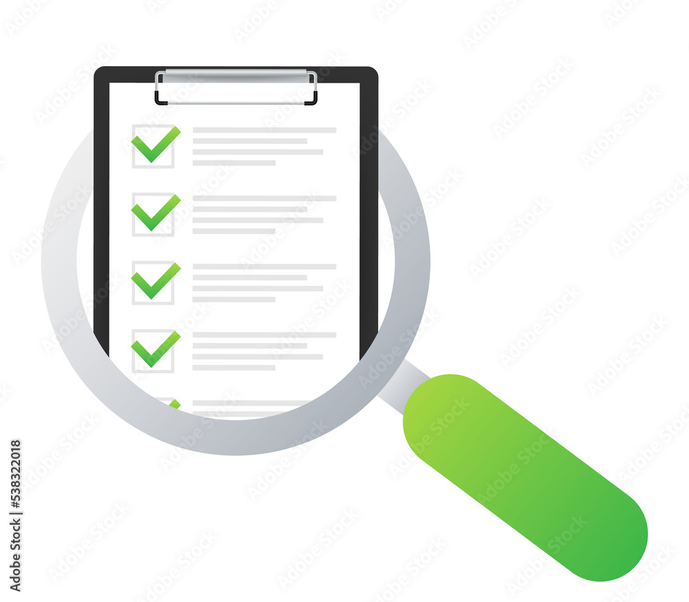 Clipboard checklist with assessment. Assessment of users experience of services. Vector stock illustration. Home safety checklist