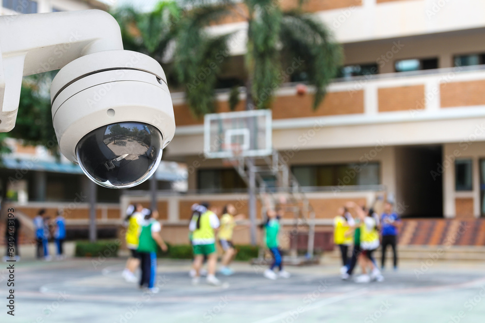 Outdoor CCTV monitoring, security cameras at school building. Security System for School