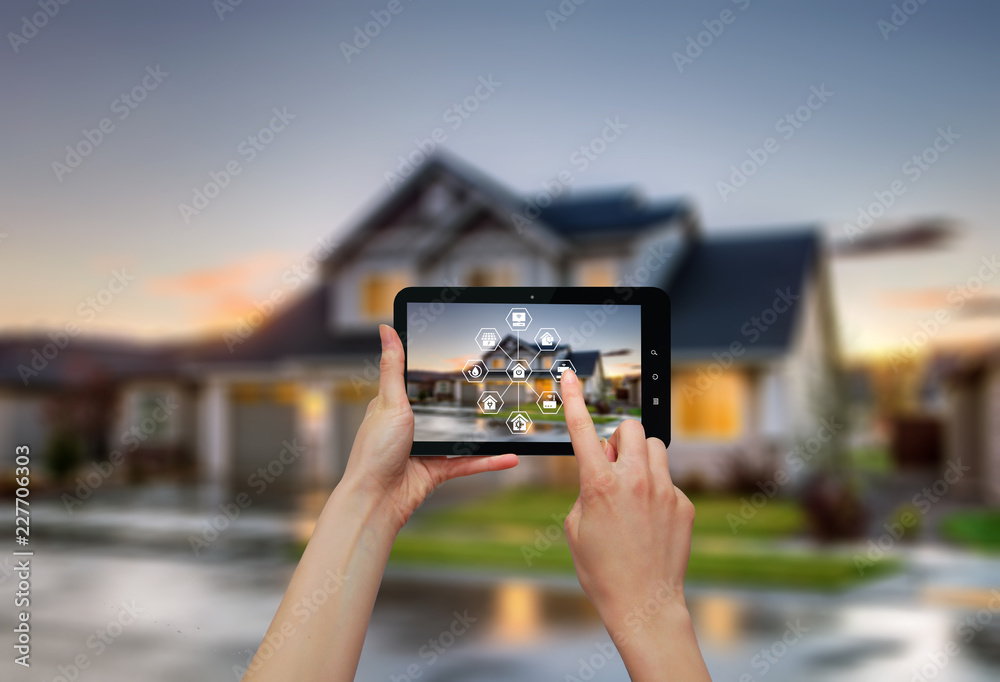 Remote home control/ Smart home control on tablet. Home automation for seniors