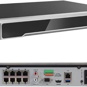 Front and back views of a network video recorder device.
