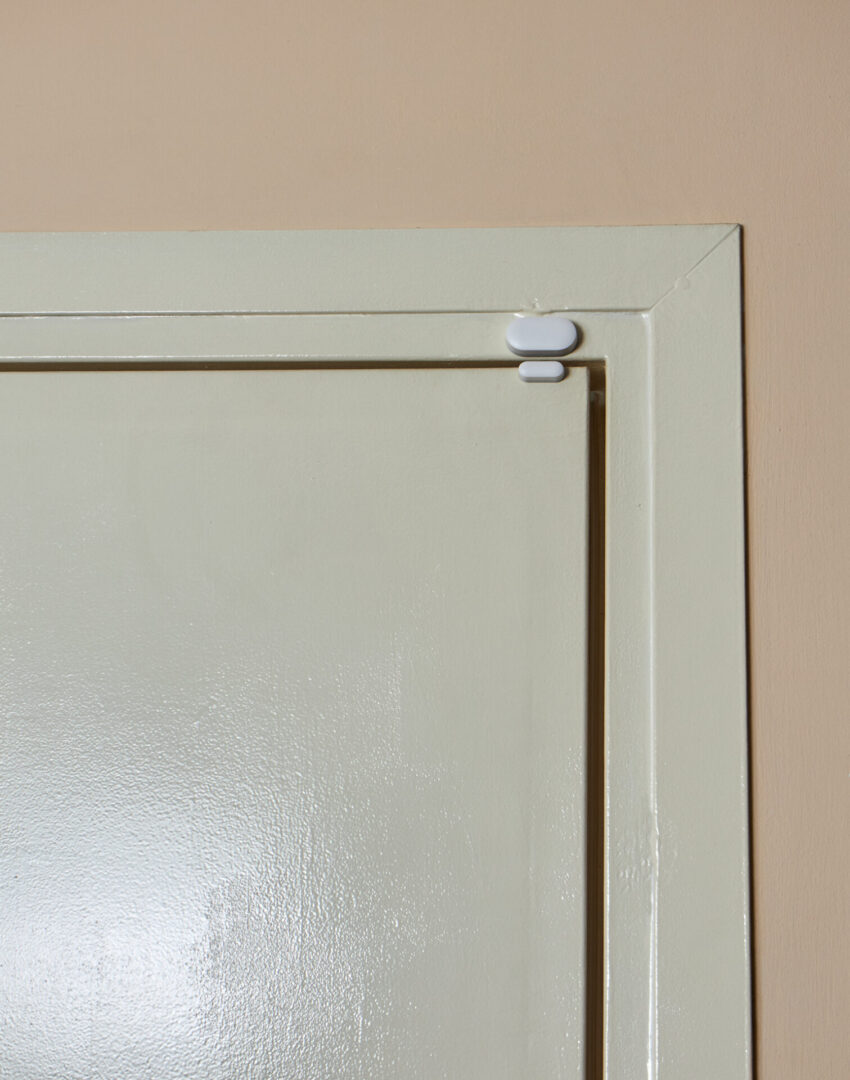 White safety latch on door