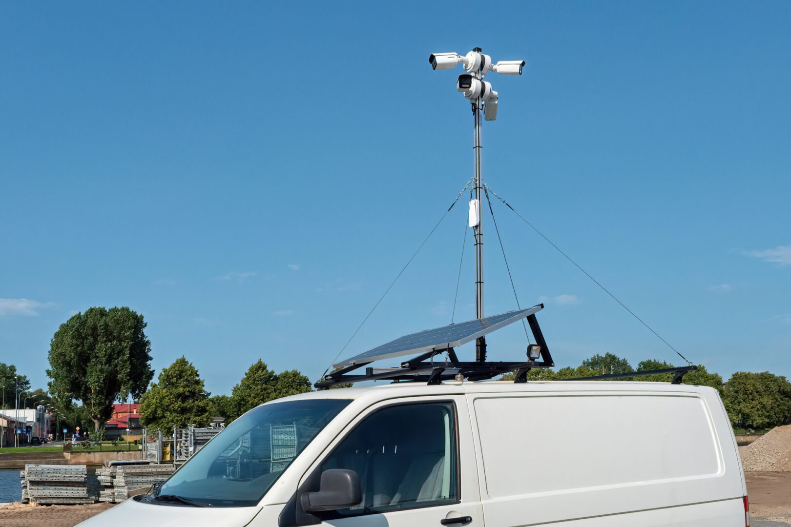 White van with rooftop solar panel