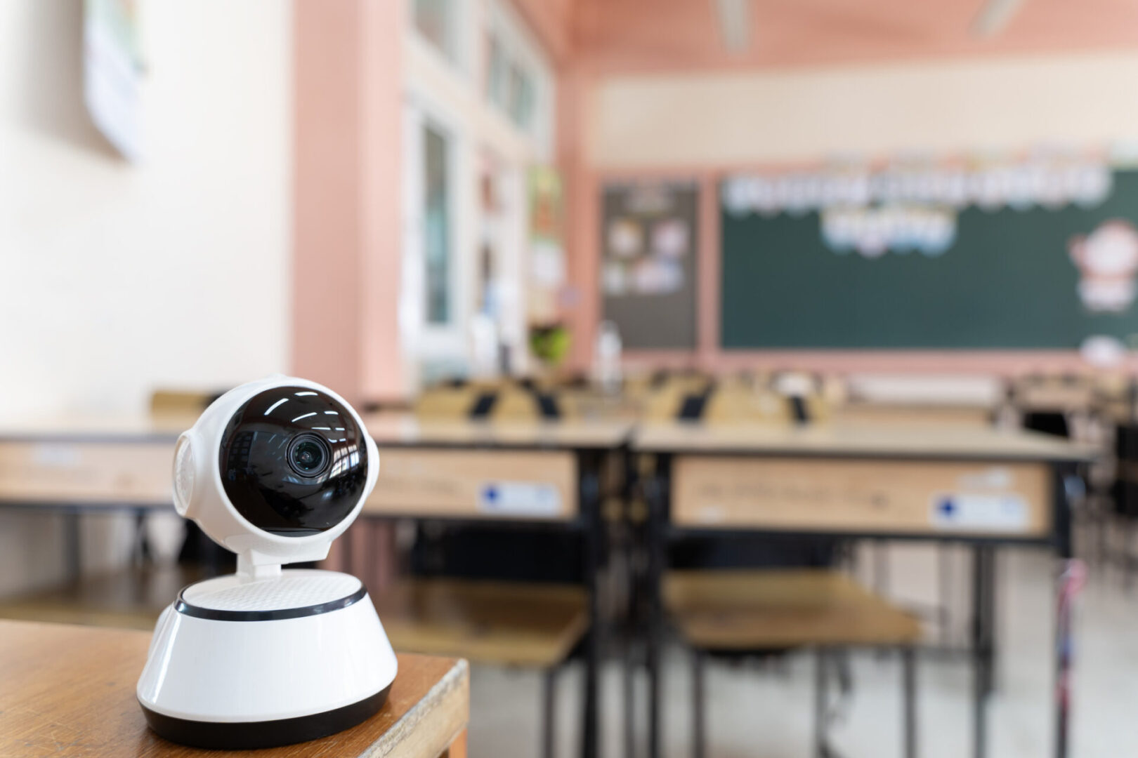 Classroom with surveillance camera setup