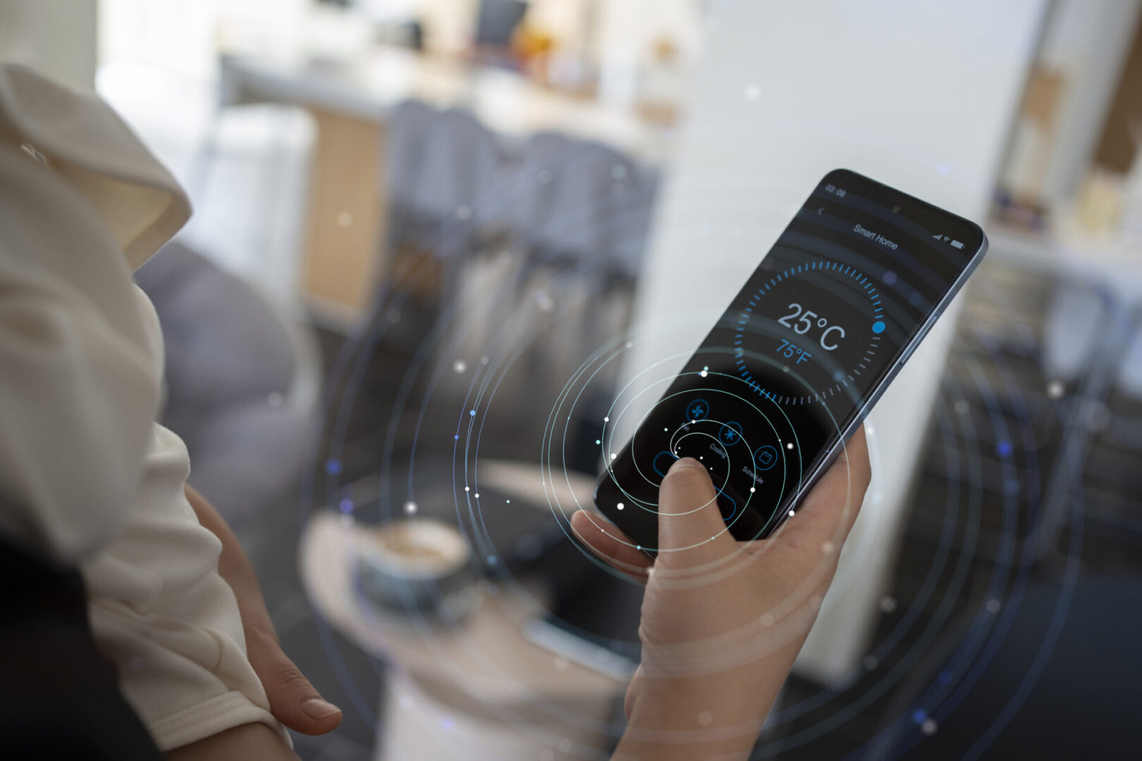 Digital thermostat app on smartphone screen