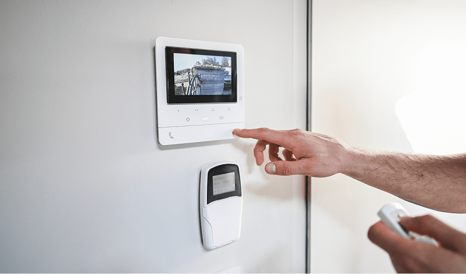 Finger pointing at security screen