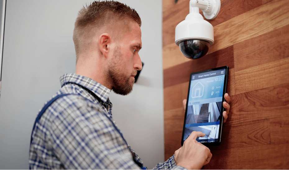 Person adjusting security system settings