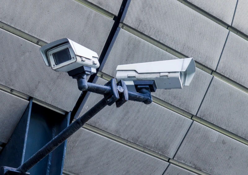 Surveillance cameras on modern facade